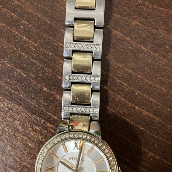 Fossil Silver and Gold Two-Tone Watch with Crystal Bezel - Picture 4 of 7